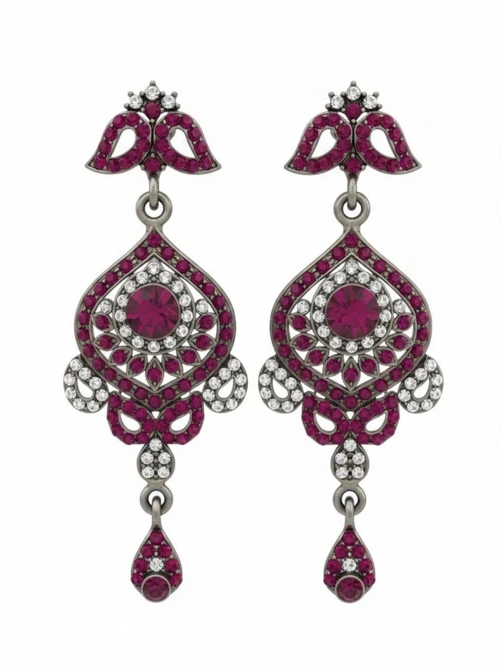 Victorian Fuchsia Crystal Diamond Gothic Chandelier Dangle Earrings
